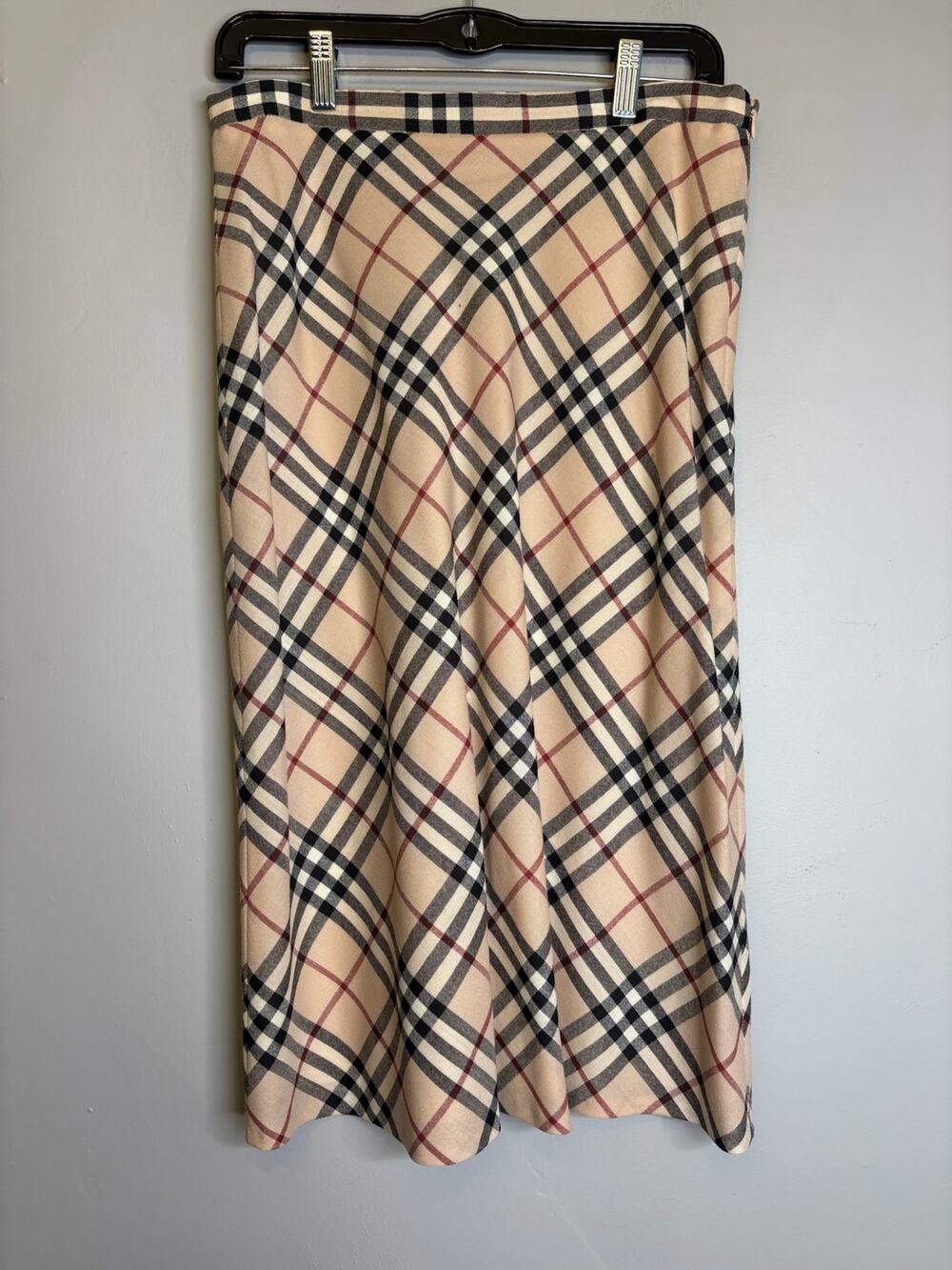 Burberry London Vintage Check Plaid Wool Pencil Midi Skirt Size Large 12